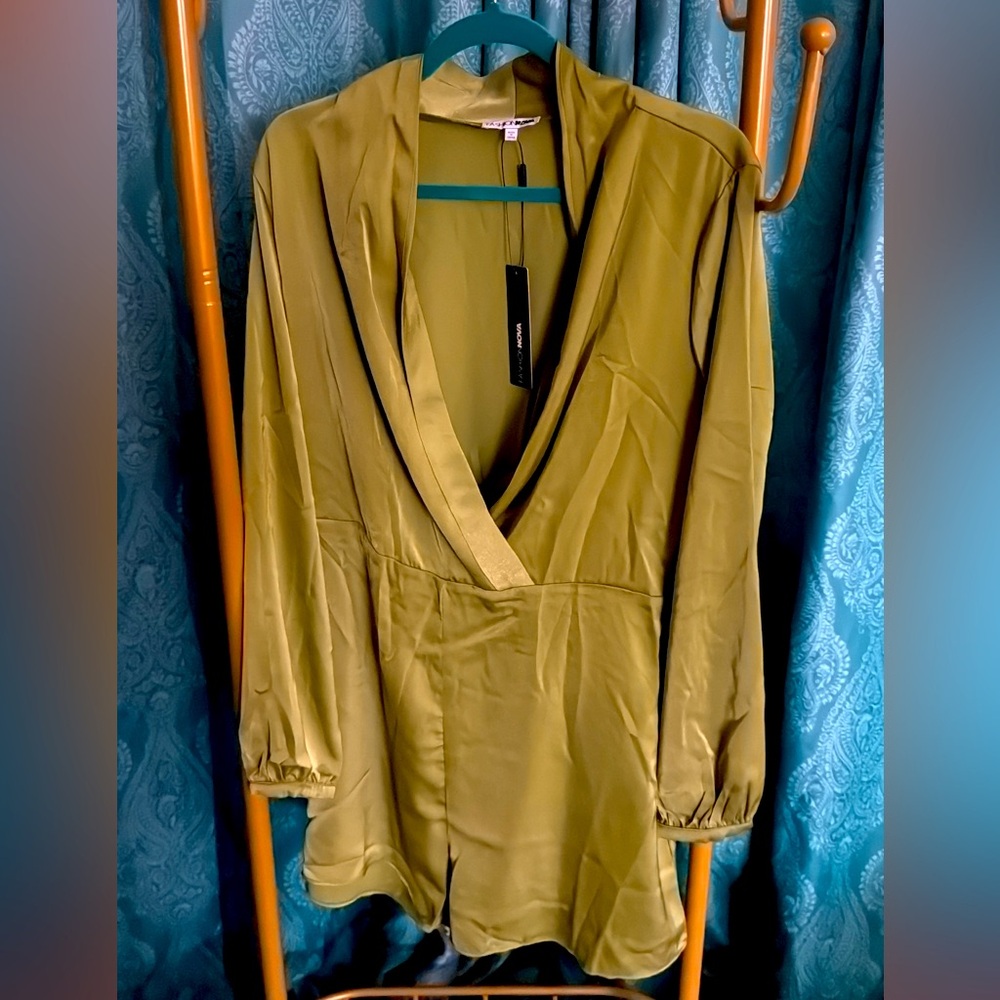 Chartreuse Satin Romper Size L